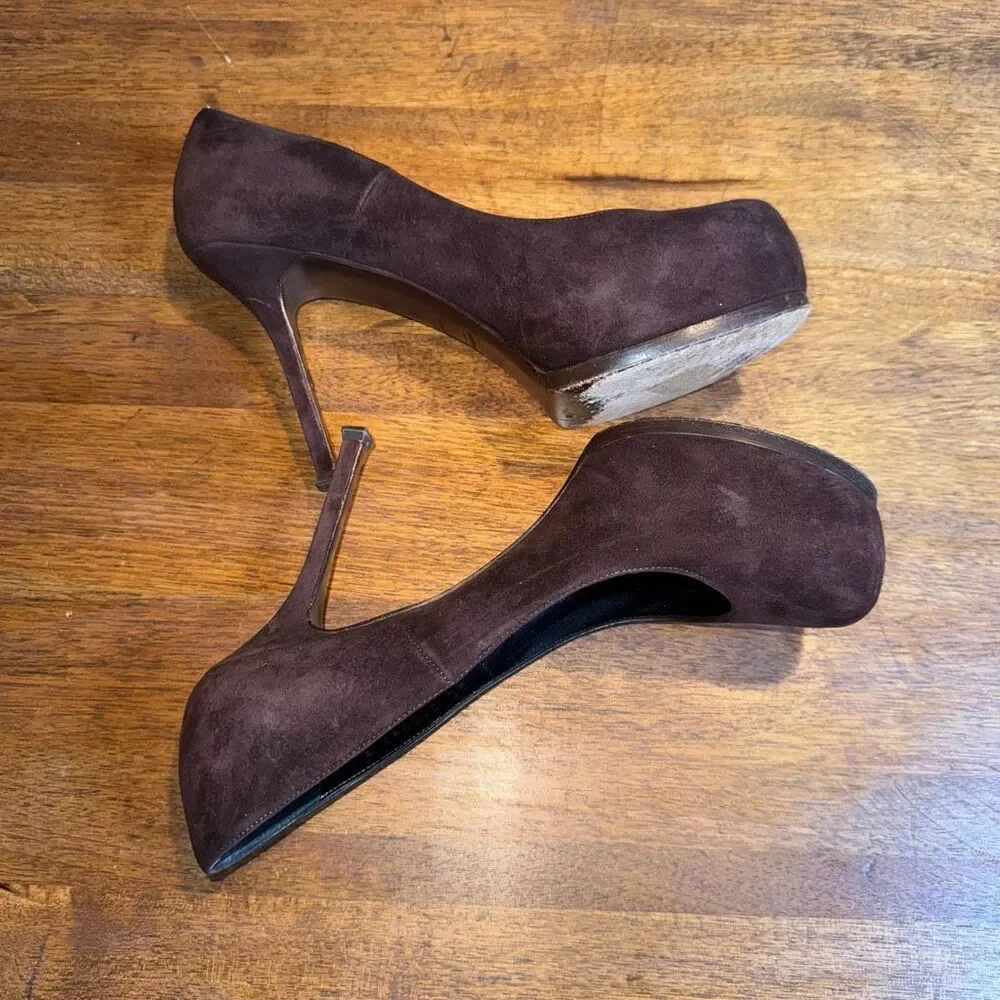 Saint Laurent Brown Suede Tribtoo Pumps